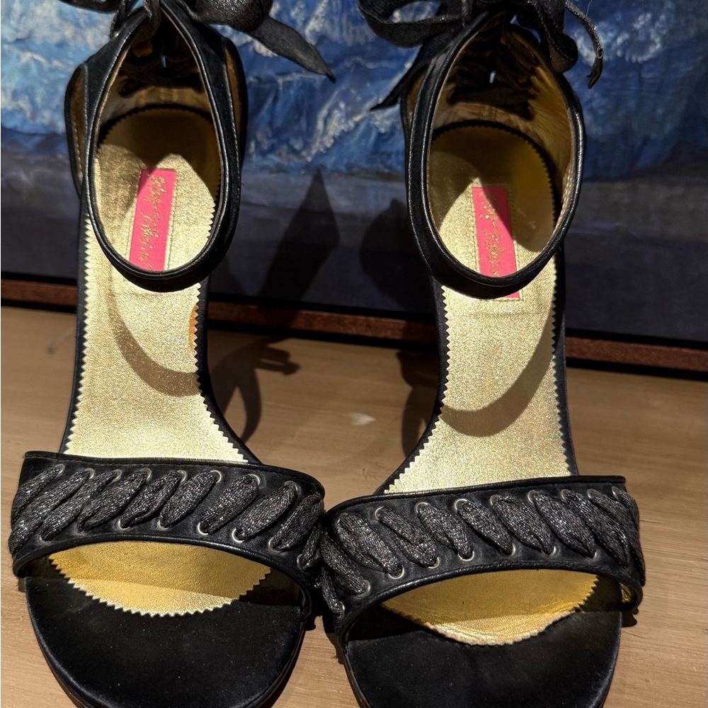 Black Women's Ankle-Strap Heeled Sandals - Classic Evening Style - Picture 2 of 8